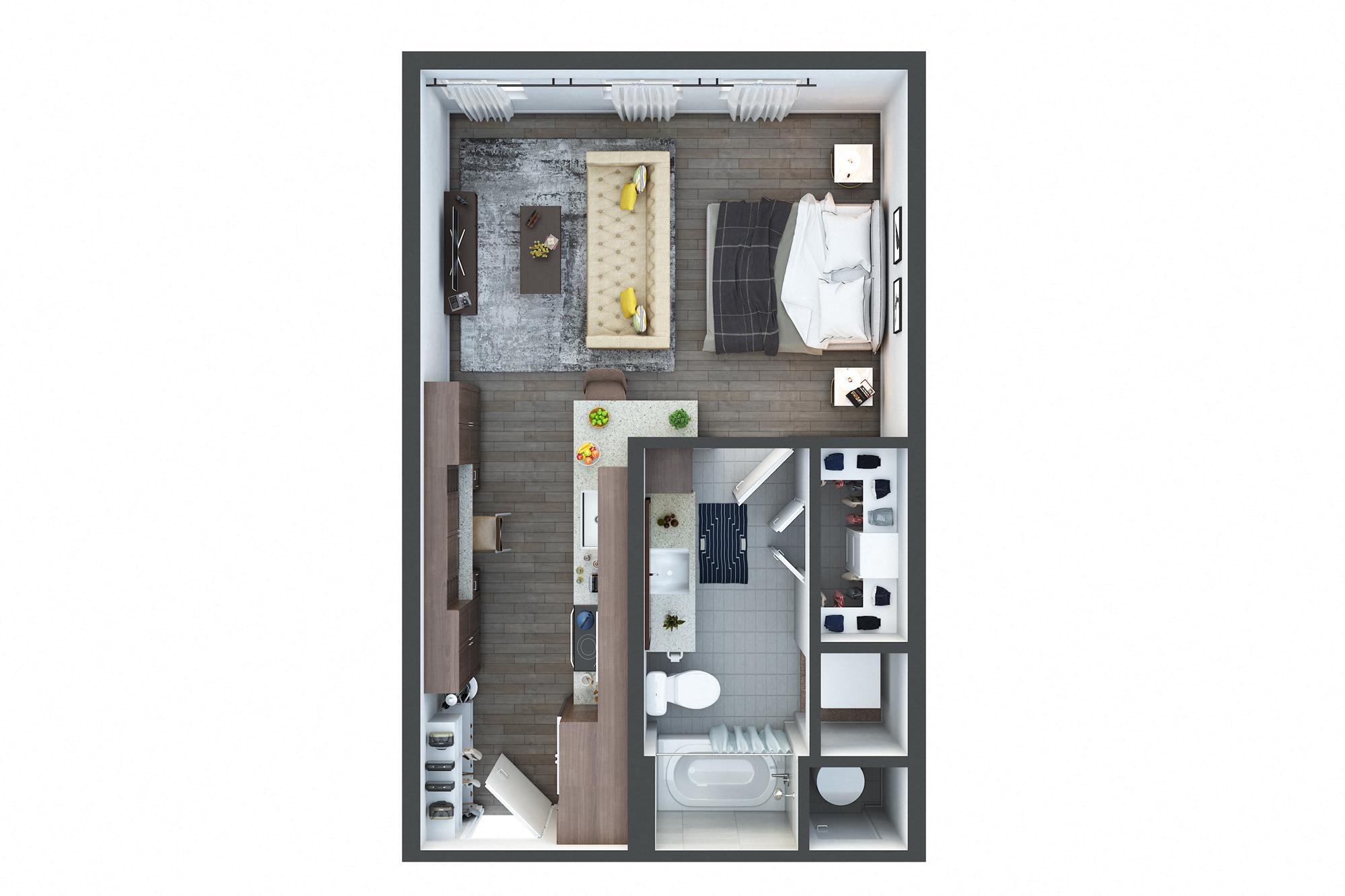 Floor plan for studio, 1 bath, 504 sqft